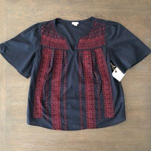 🍒Hinge Vintage Blue and Maroon Top